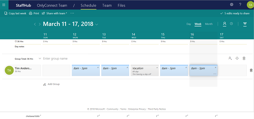 Staffhub, an Office 365 application